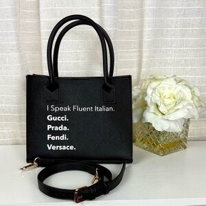 Elegant Black Shoulder TOTE Bag with Designer Text